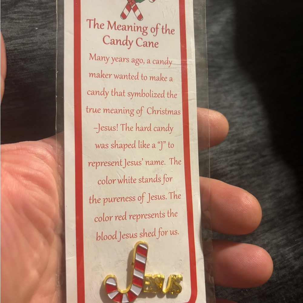 Candy Cane Meaning Card with Jesus Pin. Jesus is The Reason For The Season.